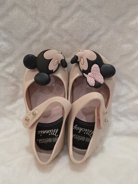 Mini Melissa Kids Sz 6 Toddler Pale Pink Mickey Minnie Mouse Kissing Jelly Shoes